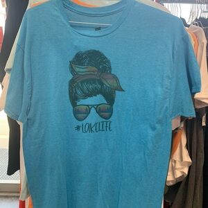 Blue Graphic Tee with #LAKELIFE Print